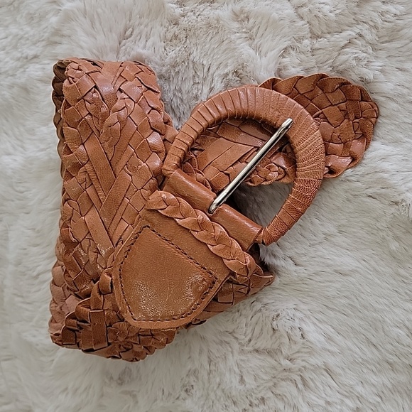Nine West Accessories - Nine West Neutral Tan Braided Wide Leather Belt szL